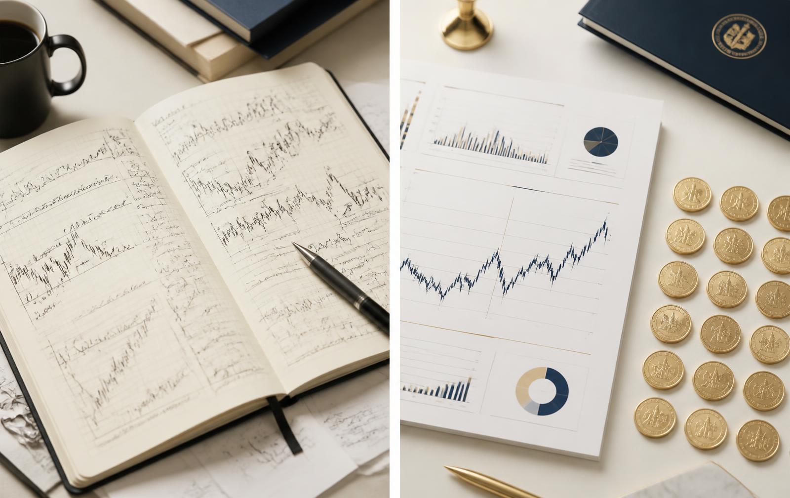 Split-Screen: emotionale Trading-Entscheidung versus systematische Copy-Trading-Struktur